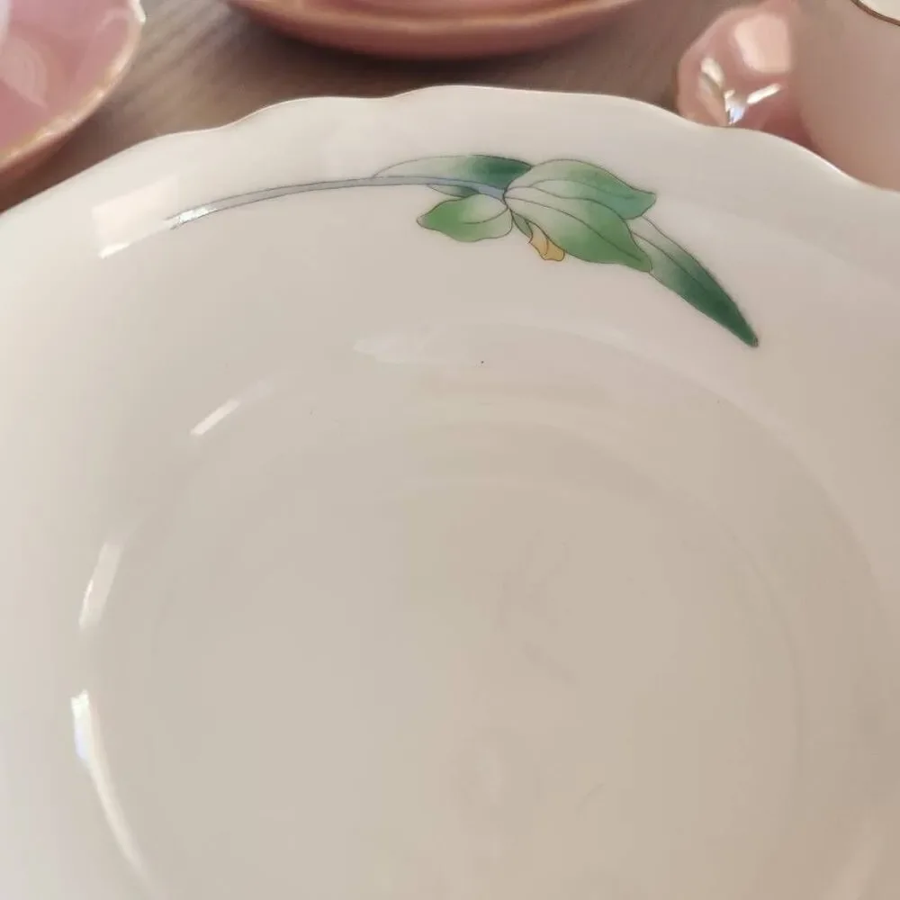 Vintage Japanese Arita ware dessert custard cups pastel cream pink floral set of